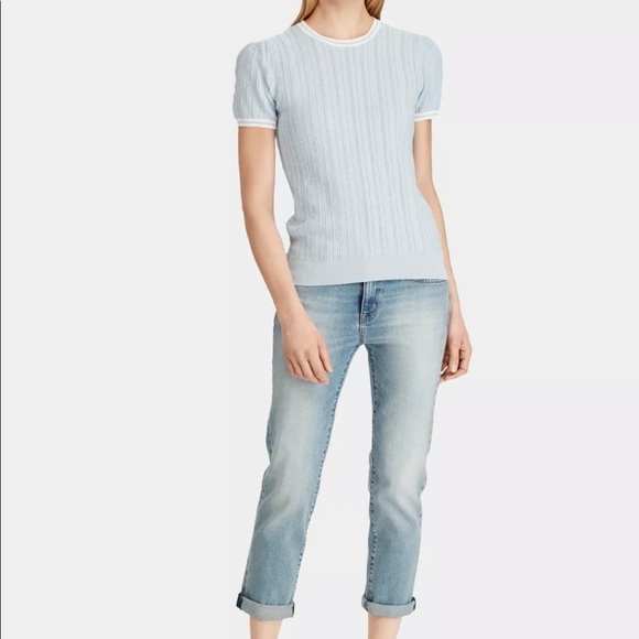 RALPH LAUREN Womens Blue Textured Short Sleeves S - Picture 2 of 7